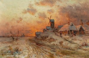 Homecoming at sunset by Julius Sergius Klever Oil Painting