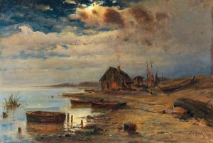 Scene at dusk on the Baltic coast by Julius Sergius Klever Oil Painting