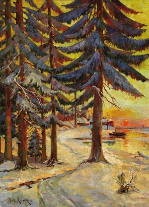 Winter Evening on the Lake by Julius Sergius Klever Oil Painting