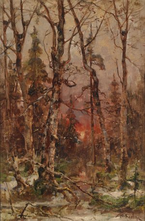 Winterlandschaft bei untergehender Sonne by Julius Sergius Klever Oil Painting