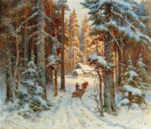 Woodcutters returning home Oil painting by Julius Sergius Klever