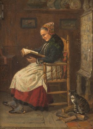 Old lady in the living room by Julius Simmonds Oil Painting