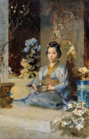 Japanerin in einem Zimmer by Julius Victor Berger Oil Painting