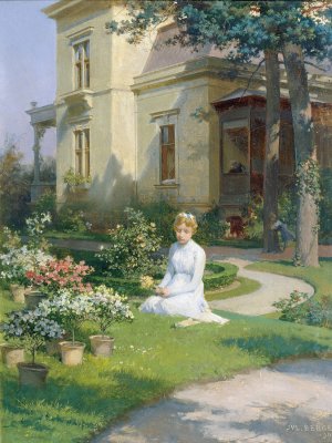 Madchen im Garten einer Villa by Julius Victor Berger Oil Painting