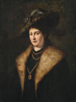 Bildnis einer Dame in dunklem Kleid mit pelzbesetztem Mantel by Julius Victor Carstens Oil Painting