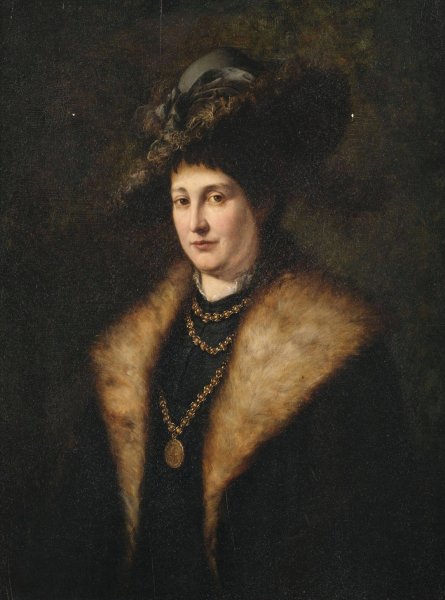 Main Product Photo of Bildnis einer Dame in dunklem Kleid mit pelzbesetztem Mantel  Painting by Julius Victor Carstens