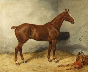 A Horse in a Stable by Julius Von Blaas Oil Painting