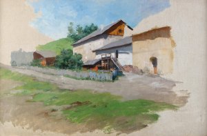 Bauerngehoft by Julius Von Blaas Oil Painting