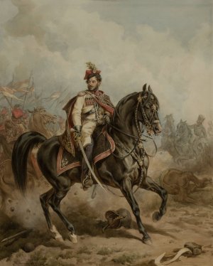 Franciszek Wodzicki at the head of the Krakusi cavalry Oil painting by Juliusz Kossak