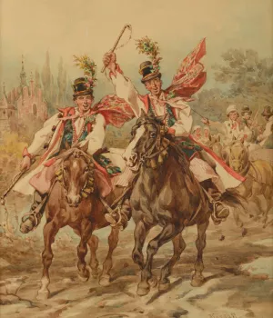 Groomsmen by Juliusz Kossak Oil Painting