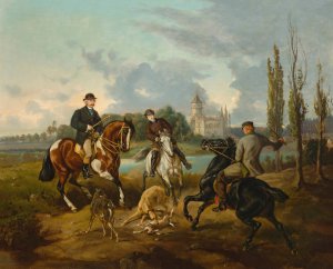 Hunting scene in Radziejowice by Juliusz Kossak Oil Painting