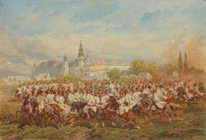 Krakow Cavalry Honour Escort Accompanying the Emperor on His Ride Through the Blonia Meadows by Juliusz Kossak Oil Painting