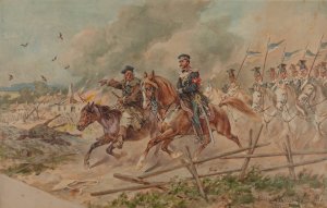 Lancers from the 2nd Regiment in 1831 during scouting with a guide by Juliusz Kossak Oil Painting