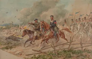 Lancers from the 2nd Regiment in 1831 during scouting with a guide by Juliusz Kossak Oil Painting