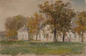 Palac w Sieniawie by Juliusz Kossak Oil Painting