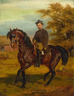 Portrait of a horseman in a peaked cap by Juliusz Kossak Oil Painting