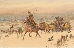 Sleigh Ride by Juliusz Kossak Oil Painting