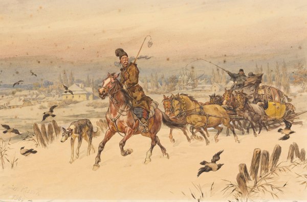 Sleigh Ride  by Juliusz Kossak - Hand-Painted Oil Painting Reproduction