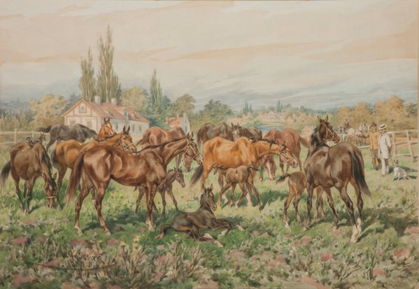 Stud on a meadow  by Juliusz Kossak - Hand-Painted Oil Painting Reproduction