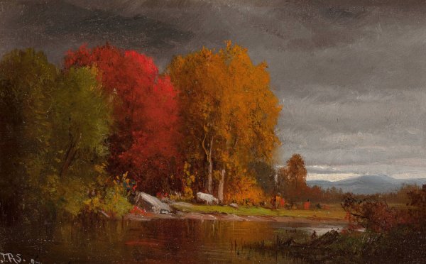 Hudson River Landscape in Autumn  by Junius Ralston Sloan - Hand-Painted Oil Painting Reproduction