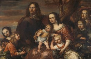 A couple with six children by Jurgen Ovens Oil Painting