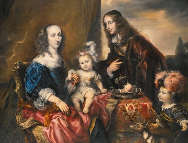 An Elegant Family Portrait, Traditionally Identified As Colonel John Hutchinson  by Jurgen Ovens - Hand-Painted Oil Painting Reproduction
