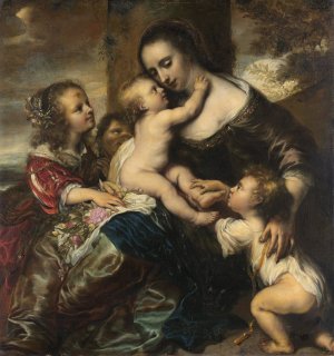 Portrait of a woman with four children, depicted as Caritas by Jurgen Ovens Oil Painting