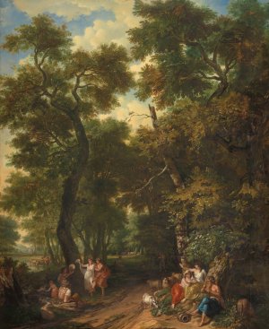 Arcadisch landschap met musicerende en dansende herders by Jurriaan Andriessen Oil Painting