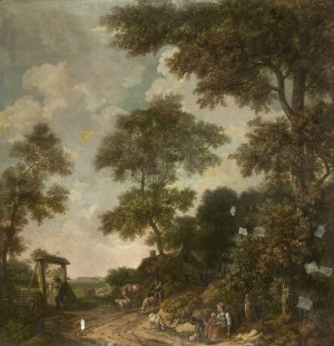 Behangselschildering van een Hollands landschap met een zandweg by Jurriaan Andriessen Oil Painting