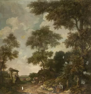 Behangselschildering van een Hollands landschap met een zandweg by Jurriaan Andriessen Oil Painting