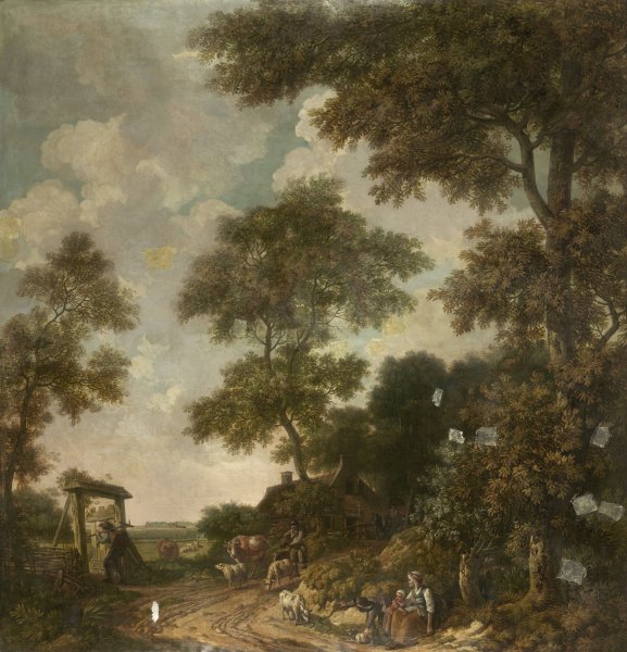 Main Product Photo of Behangselschildering van een Hollands landschap met een zandweg  Painting by Jurriaan Andriessen