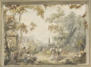 Ontwerp voor een kamerbeschildering; idyllisch-arcadisch landschap met klassieke gebouwen by Jurriaan Andriessen Oil Painting