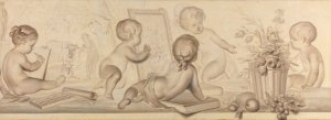 Six Putti with Flowers and Fruit and Attributes of the Art of Drawing by Jurriaan Andriessen Oil Painting