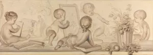 Six Putti with Flowers and Fruit and Attributes of the Art of Drawing by Jurriaan Andriessen Oil Painting