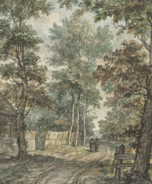 Main Product Photo of Wandelaars op een bosweg bij Heemstede  Painting by Jurriaan Andriessen