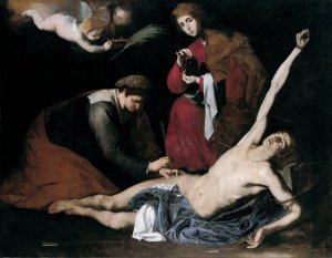 Saint Sebastian Tended By The Holy Women by Jusepe De Ribera Oil Painting