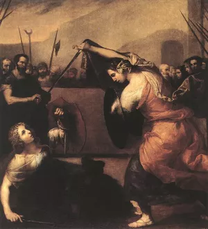 The Duel of Isabella de Carazzi and Diambra de Pottinella Oil painting by Jusepe De Ribera