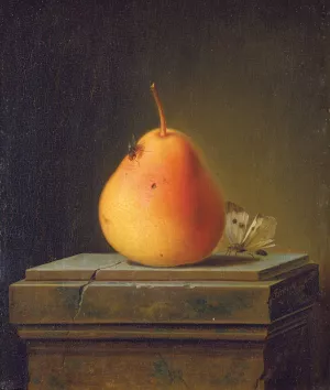 Still Life With Pear And Insects by Justus Juncker Oil Painting