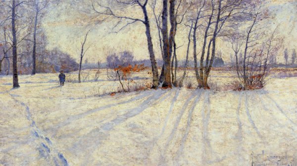 Snowy Landscape by Justus Lundegard - Hand-Painted Oil Painting Reproduction