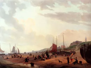 Fisherfolk And Townsfolk On Scheveningen Beach In The Afternoon Oil painting by Jzn Couwenberg