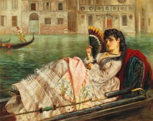 Beautiful Venetian Lady in the Gondola by K. Halswelle Oil Painting