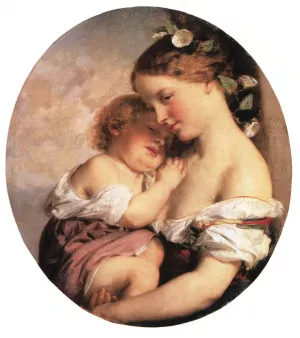 Mother and Child by Karoly Brocky - Oil Painting Reproduction