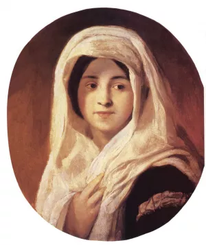 Portrait of a Woman with Veil by Karoly Brocky - Oil Painting Reproduction
