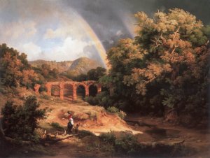 Italian Landscape with Viaduct and Rainbow by Karoly Marko The Elder Oil Painting