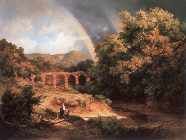 Italian Landscape with Viaduct and Rainbow by Karoly Marko The Elder - Hand-Painted Oil Painting Reproduction
