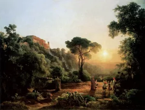 Landscape Near Tivoli with Vintager Scenes by Karoly Marko The Elder Oil Painting