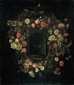 Wreath of Flowers encircling a Niche by Karel Batist Oil Painting