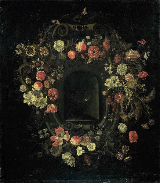 Main Product Photo of Wreath of Flowers encircling a Niche  Painting by Karel Batist