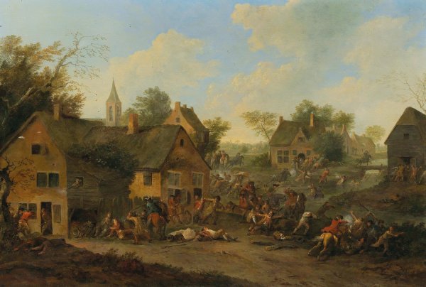 Skirmishers on the outskirts of towns by Karel Breydel - Hand-Painted Oil Painting Reproduction