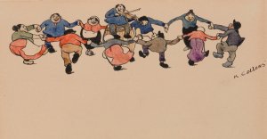 Figures in a Circle Dancing around a Violin Player by Karel Collens Oil Painting
